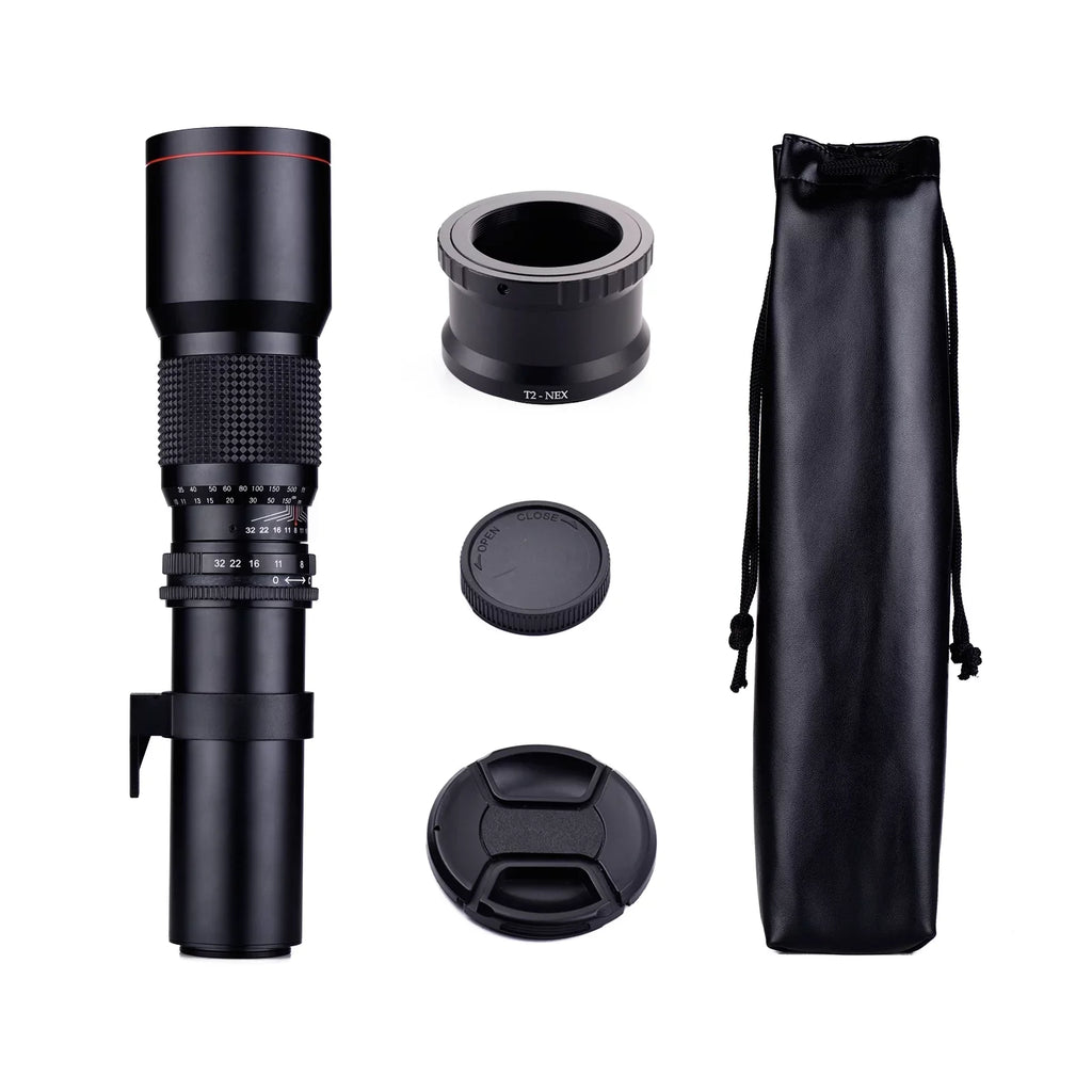 Aibecy 500mm F/8.0-32 Multi Coated Super Telephoto Lens Manual Zoom + T-Mount to NEX E-Mount Adapter Ring Kit Replacement Sony A9 A7 A7R A7S A5000 A6000 A6500 NEX-7 NEX-5 NEX-6 Cameras