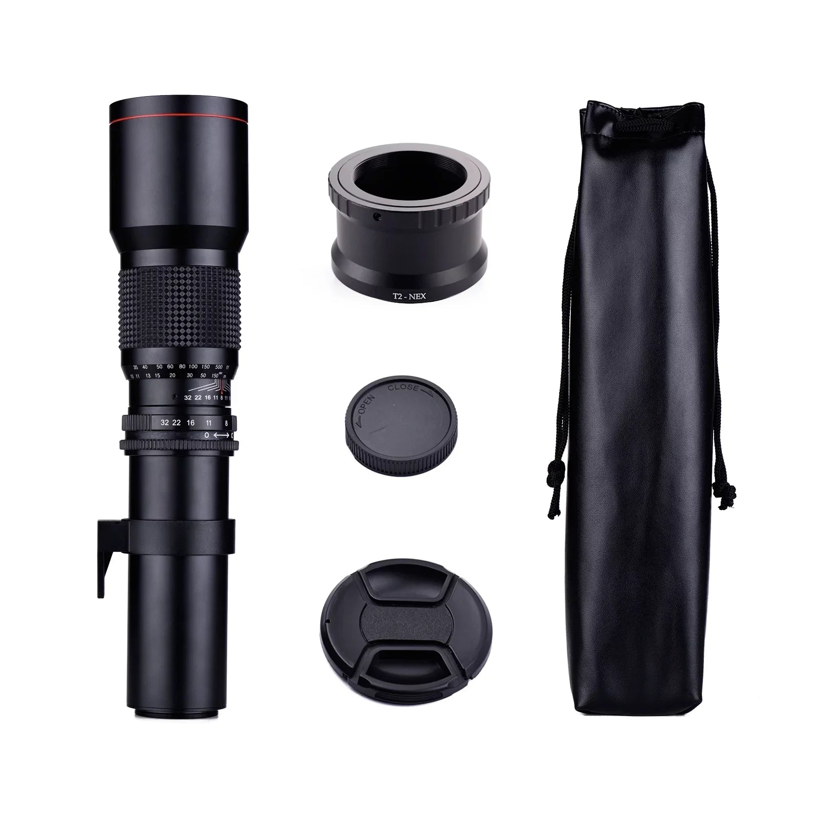 Aibecy 500mm F/8.0-32 Multi Coated Super Telephoto Lens Manual Zoom + T-Mount to NEX E-Mount Adapter Ring Kit Replacement Sony A9 A7 A7R A7S A5000 A6000 A6500 NEX-7 NEX-5 NEX-6 Cameras