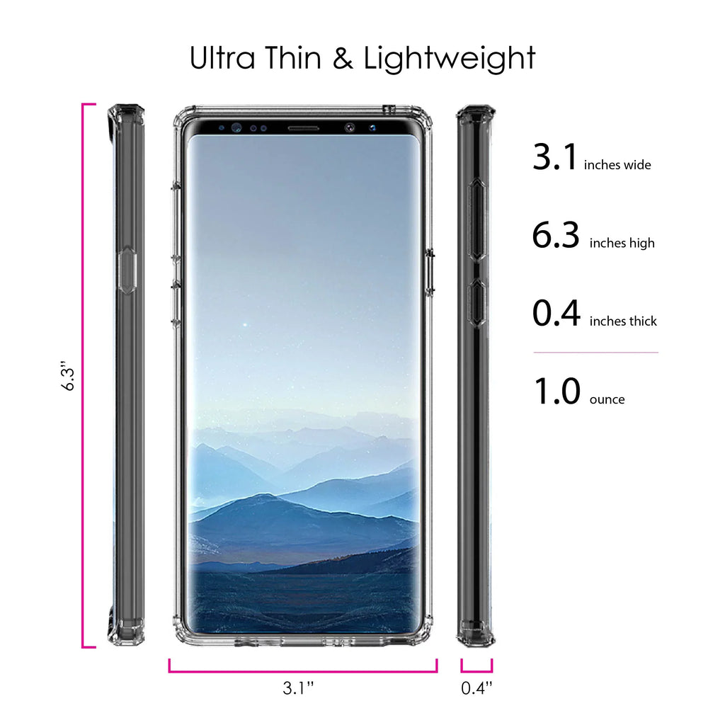 DistinctInk Clear Shockproof Hybrid Case Samsung Galaxy Note 9 - TPU Bumper, Acrylic Back, Tempered Glass Screen Protector - Faith / Hope / Love - Black & White - Christ