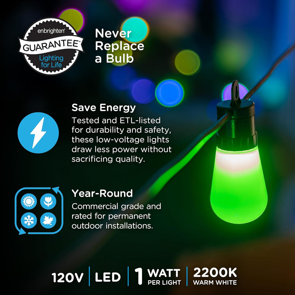 YANRUI Smart Color Changing String Lights, 96 ft, 30 Lightweight RGB LED Patio Lights, proof, Customizable, Wi-Fi App Control, Dimmable Outdoor String Lights, 79617