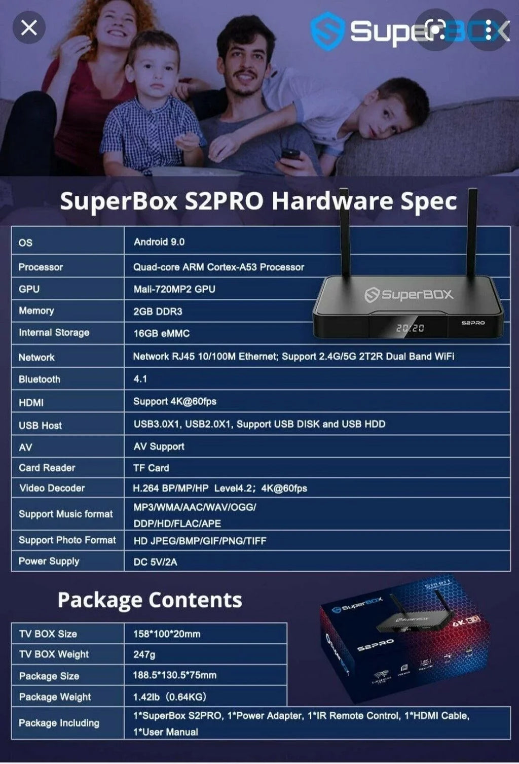 superbox s2 pro Powered by Android 9 Output USB3.0 2GB RAM 16GB ROM mini computer