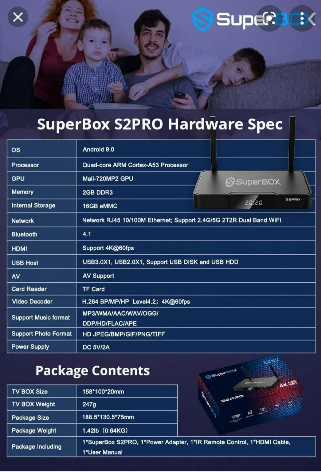 superbox s2 pro Powered by Android 9 Output USB3.0 2GB RAM 16GB ROM mini computer