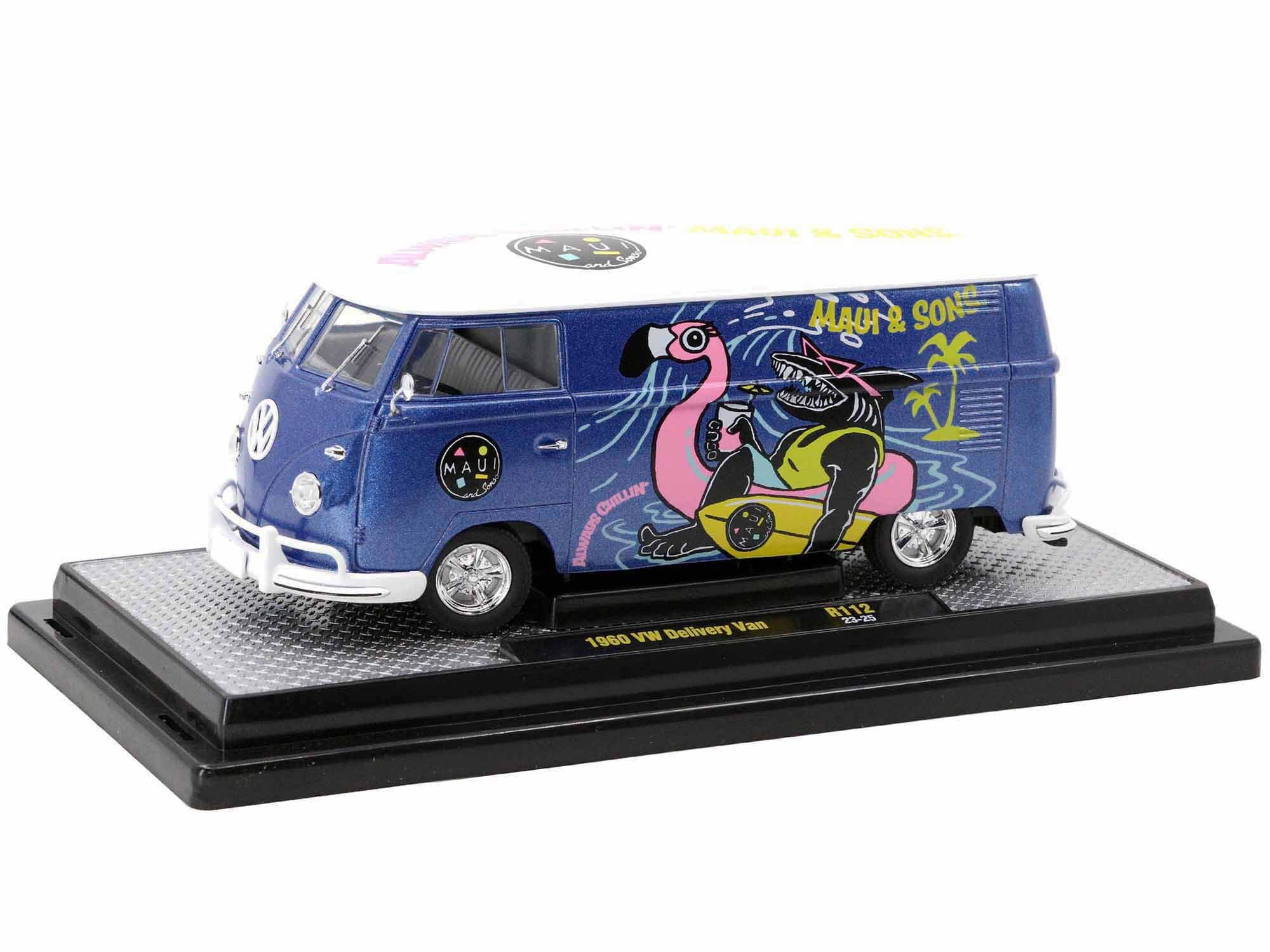 1960 Volkswagen Delivery Van Blue Metallic w/White Top "Maui and Sons" Ltd Ed to 6550 pcs 1/24 Diecast Model Car by M2 Machines