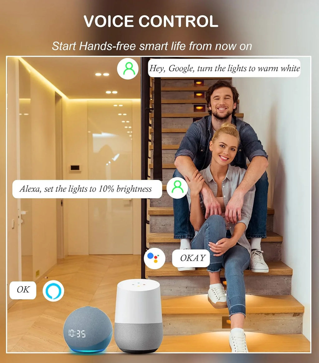 120V Indoor Outdoor Smart LED Step Lights, RGBCW Color Changing Stair Lights,3W 2700K-6500K,Hub Included, with and Google Home Assistant, 6 Pack
