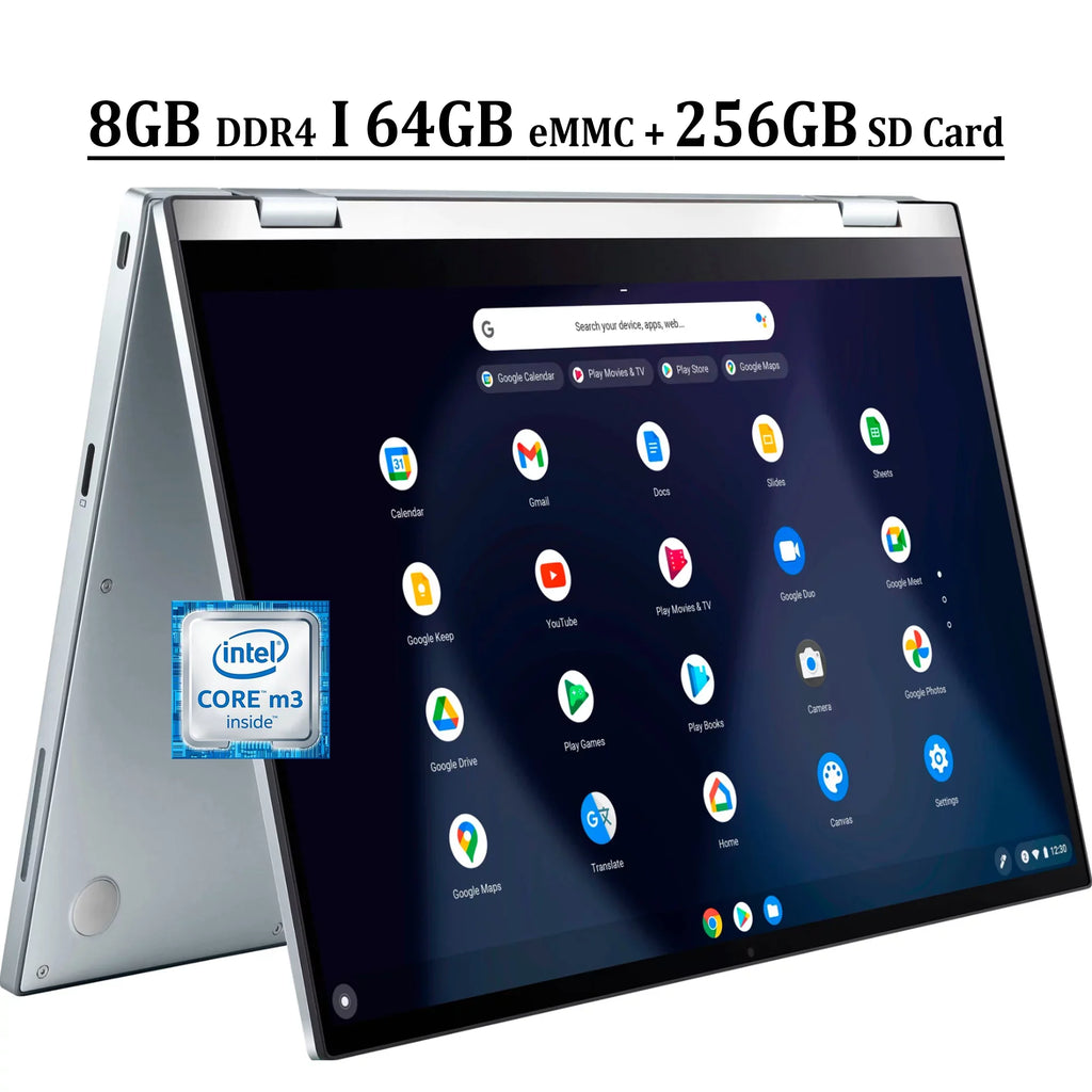 ASUS Chromebook Flip C433 14 2-in-1 Business Laptop 14" FHD IPS Touchscreen Intel Core M3-8100Y Processor 8GB DDR4 64GB eMMC + 256GB SD Card Intel UHD Graphics 615 USB-C Webcam Chrome OS Silver