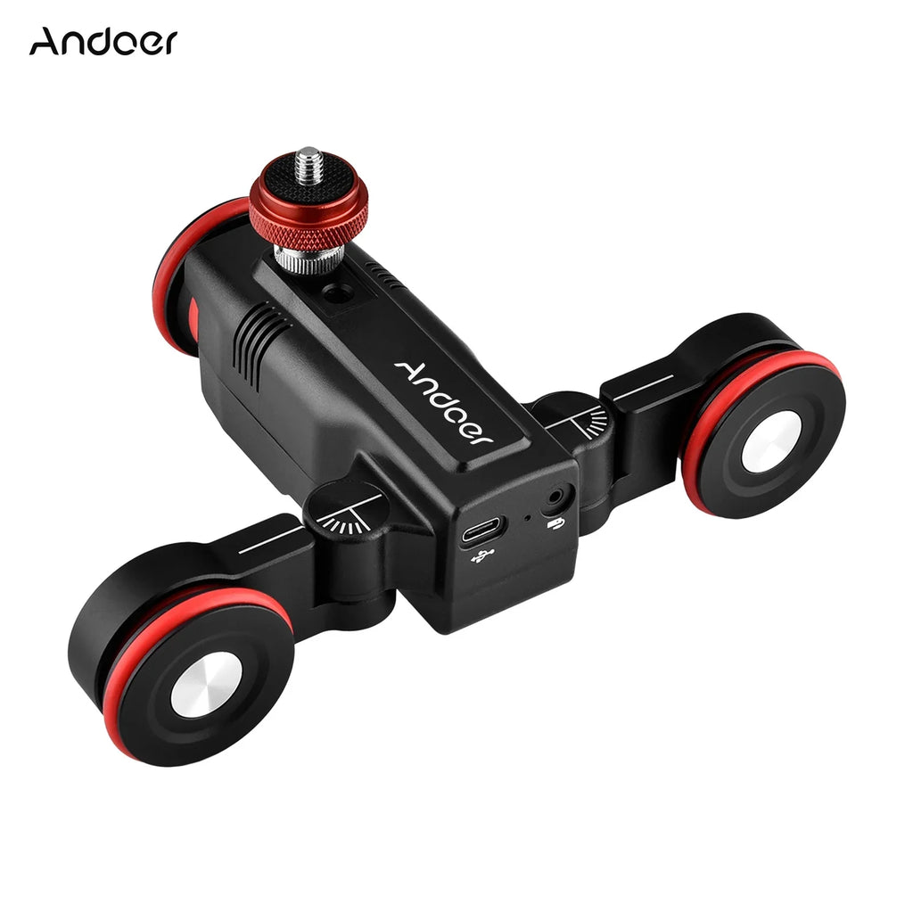 Andoer Video Dolly,Adjustable Speed 3-Wheels Motorized Slider L5i Dolly 3-Wheels Motorized Car Mobile APP Video Auto Dolly Auto Dolly 3-Wheels Slider Dolly Car APP Time-Lapse Line Wireless dsfen