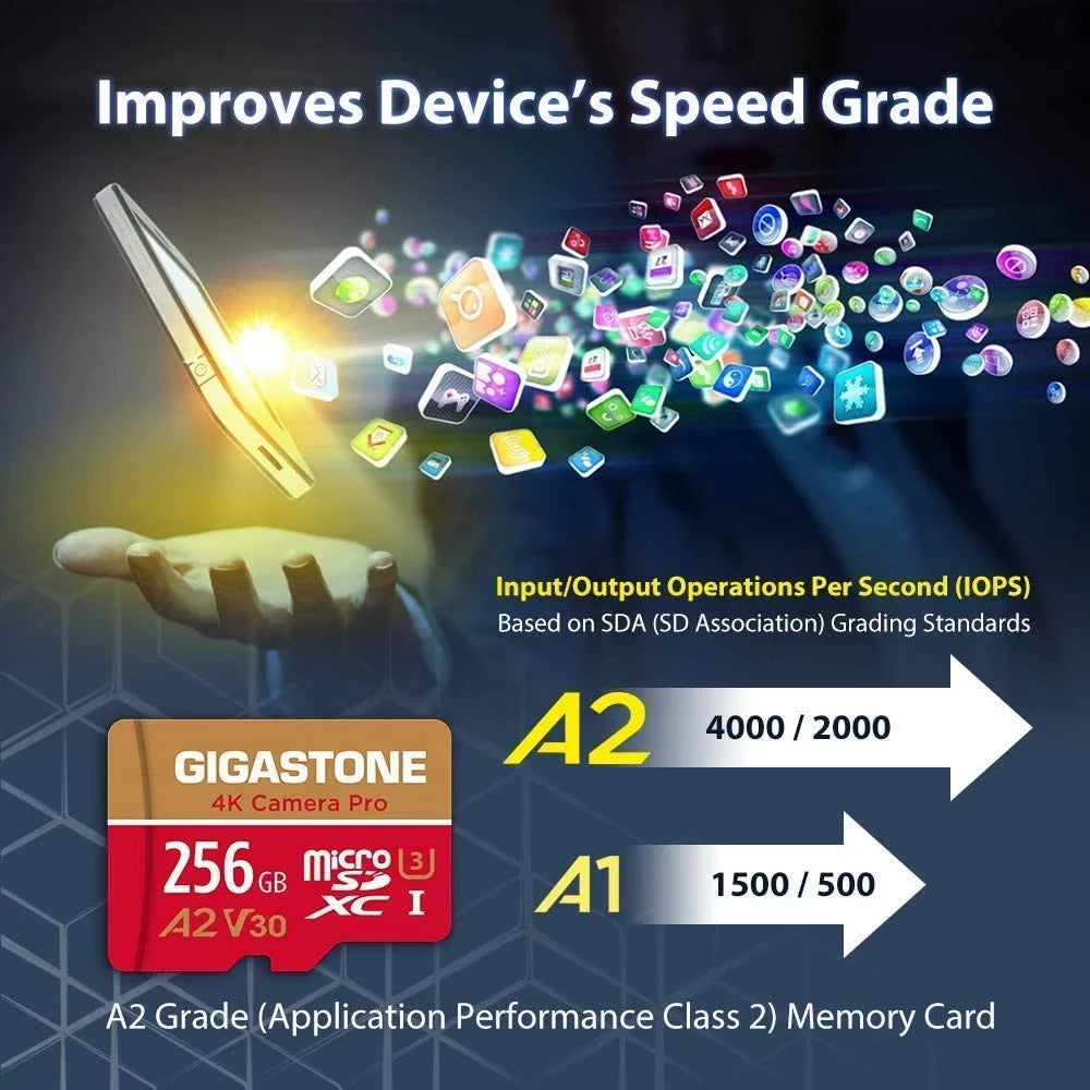Gigastone 256GB Micro SD Card, 4K Video Recording, 4K Camera Pro, Suitable with Nintendo Switch, Dash Cam, GoPro Cameras, R/W up to 100/50 MB/s, Micro SDXC UHS-I A1 V30 Class 10, 2 Pack (2x256GB)