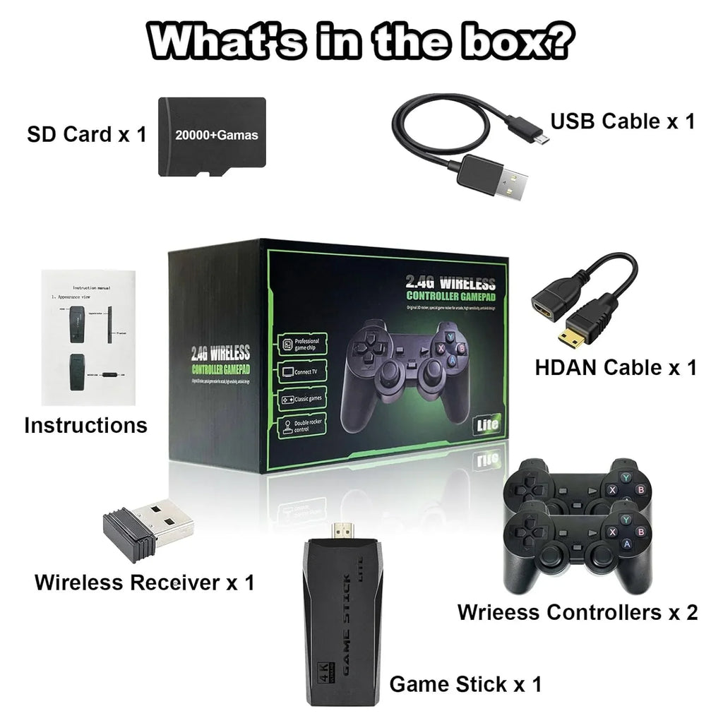 Retro Game Stick with Built-in 9 Emulators, Retro Gaming Console with 20,000+ Games, HD Output and 2.4GHz Wireless Controller TV Plug and Play - Revisit Classic Games