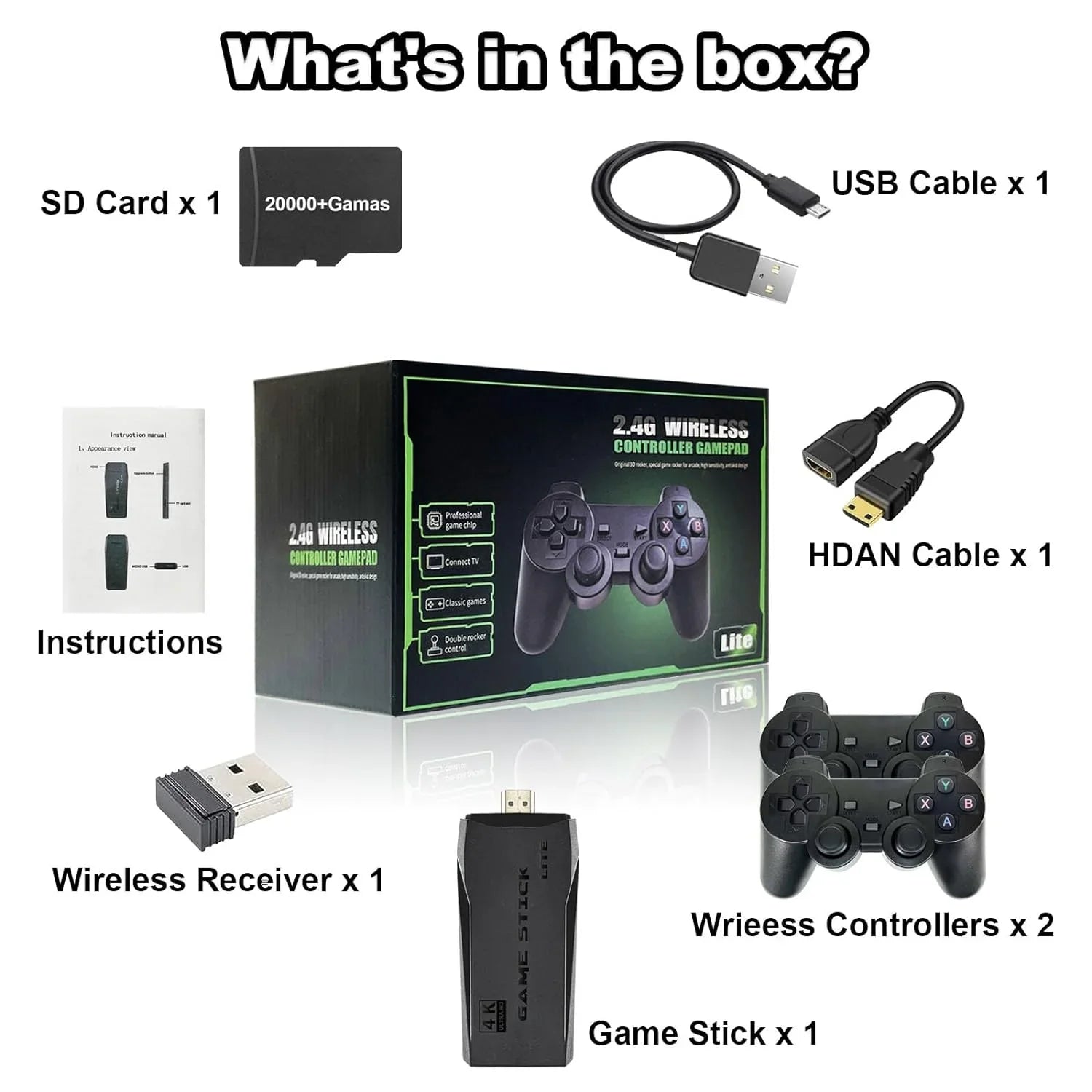 Retro Game Stick with Built-in 9 Emulators, Retro Gaming Console with 20,000+ Games, HD Output and 2.4GHz Wireless Controller TV Plug and Play - Revisit Classic Games