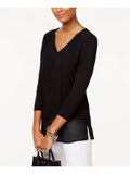 MICHAEL KORS Womens Black 3/4 Sleeve V Neck Tunic Top XS