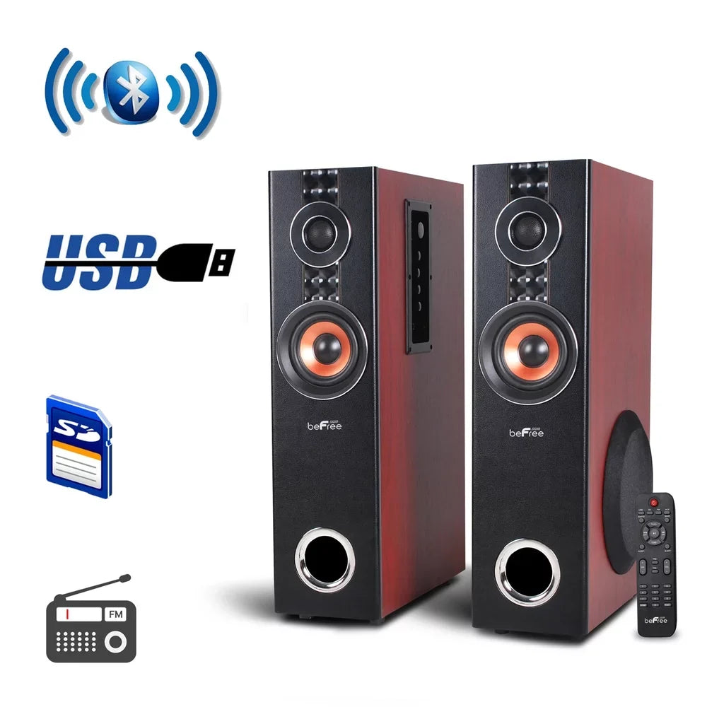 beFree Sound 2.1 Channel Surround Sound Bluetooth Speaker System - Wood