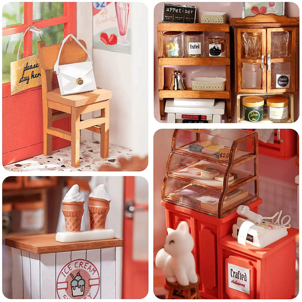 Rolife DIY Miniature Dollhouse Kit 1/24 Scale Tiny House Making Kit Home Decor Gifts Adults & Teens (Honey Ice-Cream Shop)