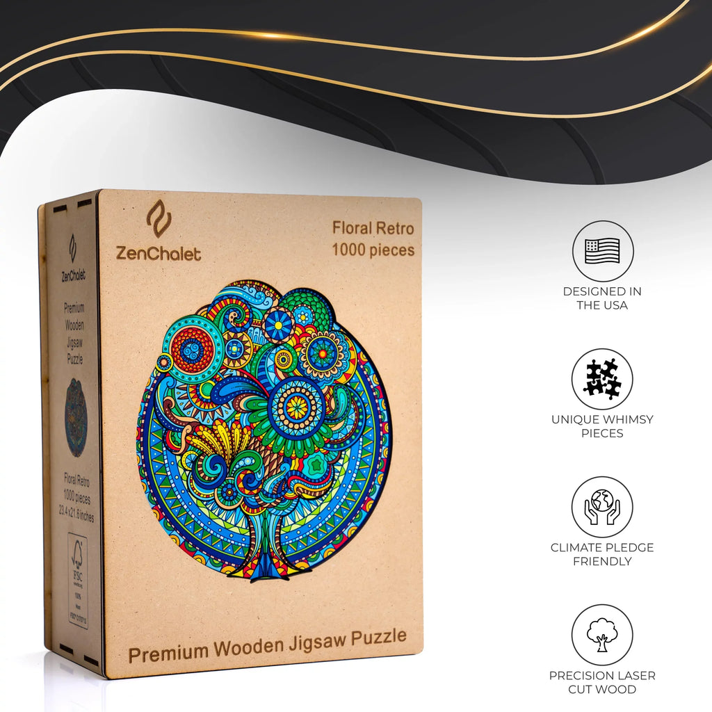 ZenChalet Floral Retro Premium Wooden Jigsaw Puzzle Adults featuring 1000 Pieces