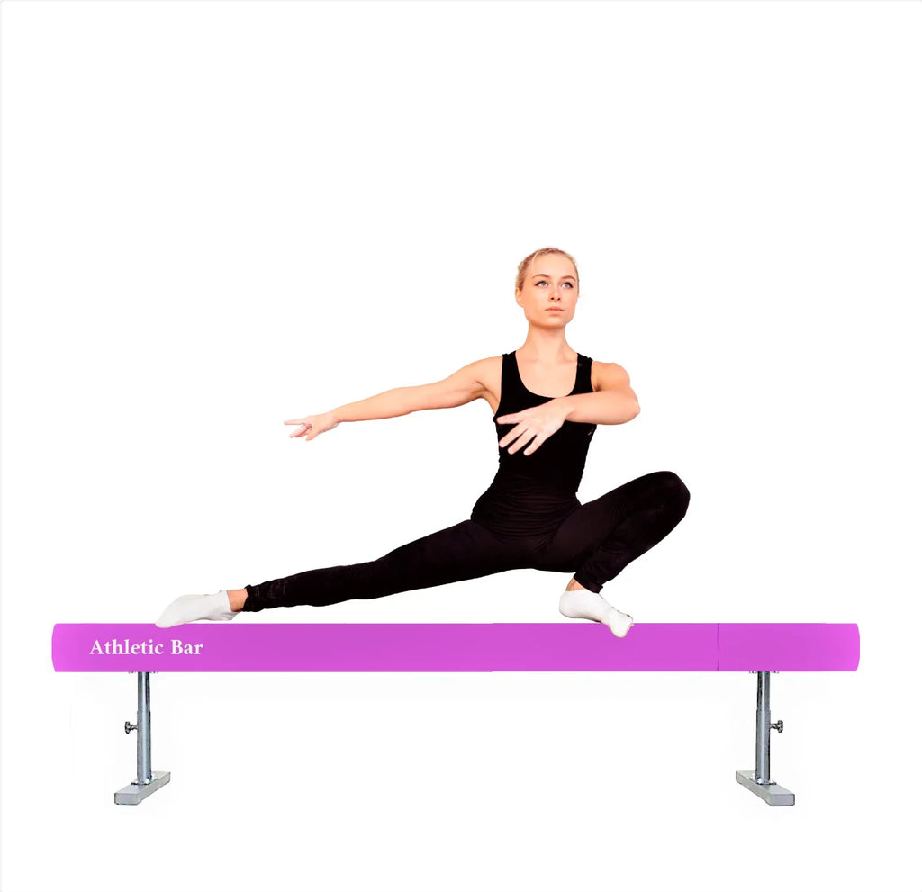 Athletic Bar 8ft Adjustable Acrobatic Tube Beam, High/Low Floor Balance Beam Gymnastics Equipment Kids/Adults Gymnastics Beam Gymnastics Competition Training Practice fine Yoga Stretching Pink