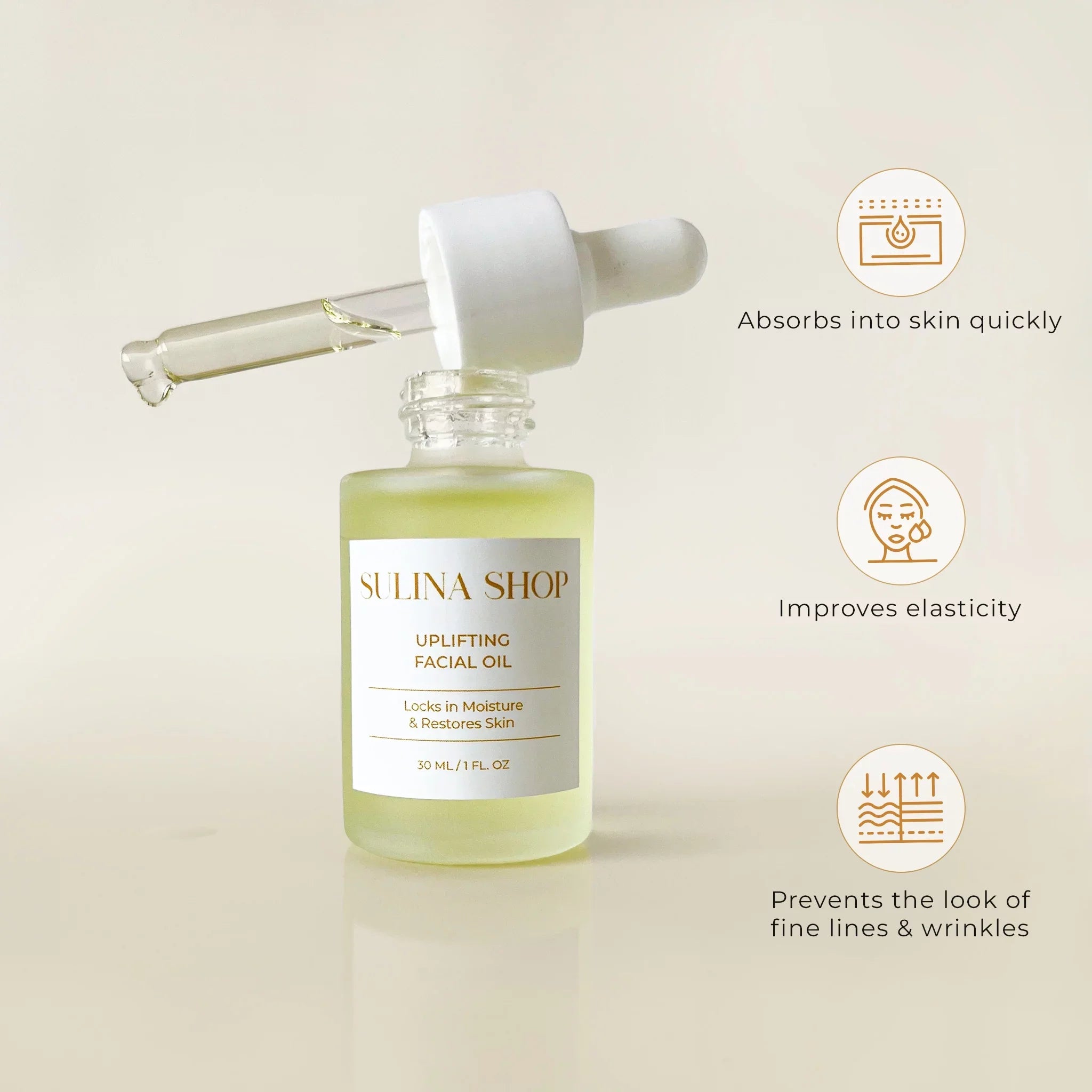 Sulina Shop Uplifting Facial Oil - Anti-Aging Moisturizing Skin Care Oil Made with Grapeseed, Pomegranate, Marula, Baobab, Fruit & Seed Oil - Cruelty-Free, Paraben Free - 30ml