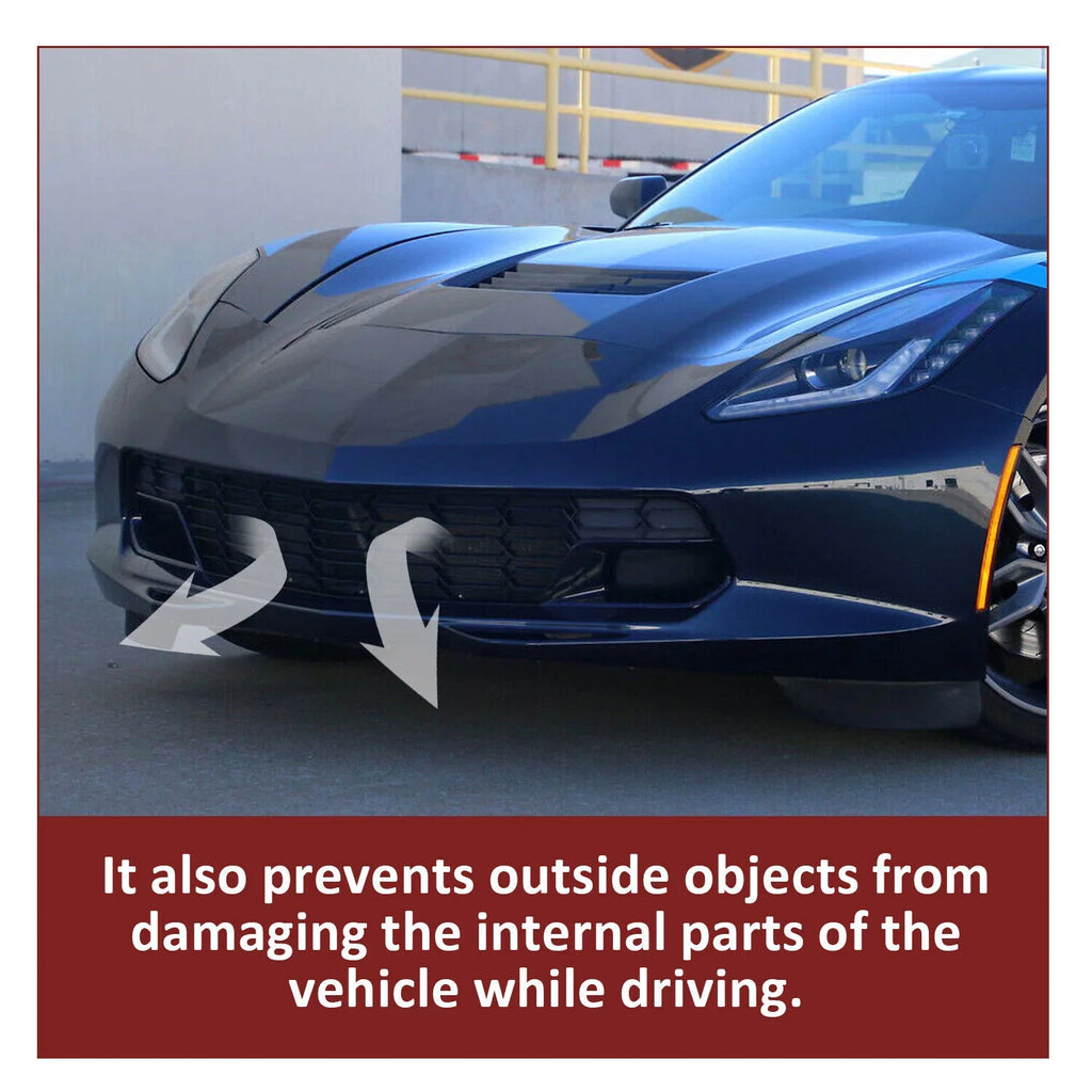 Kojem Front Lower Grille 2014-2019 Chevrolet Corvette C7 All Models Z06 Style Bumper Shield Painted Glossy Black Plastic (W/O Front Camera Bracket)