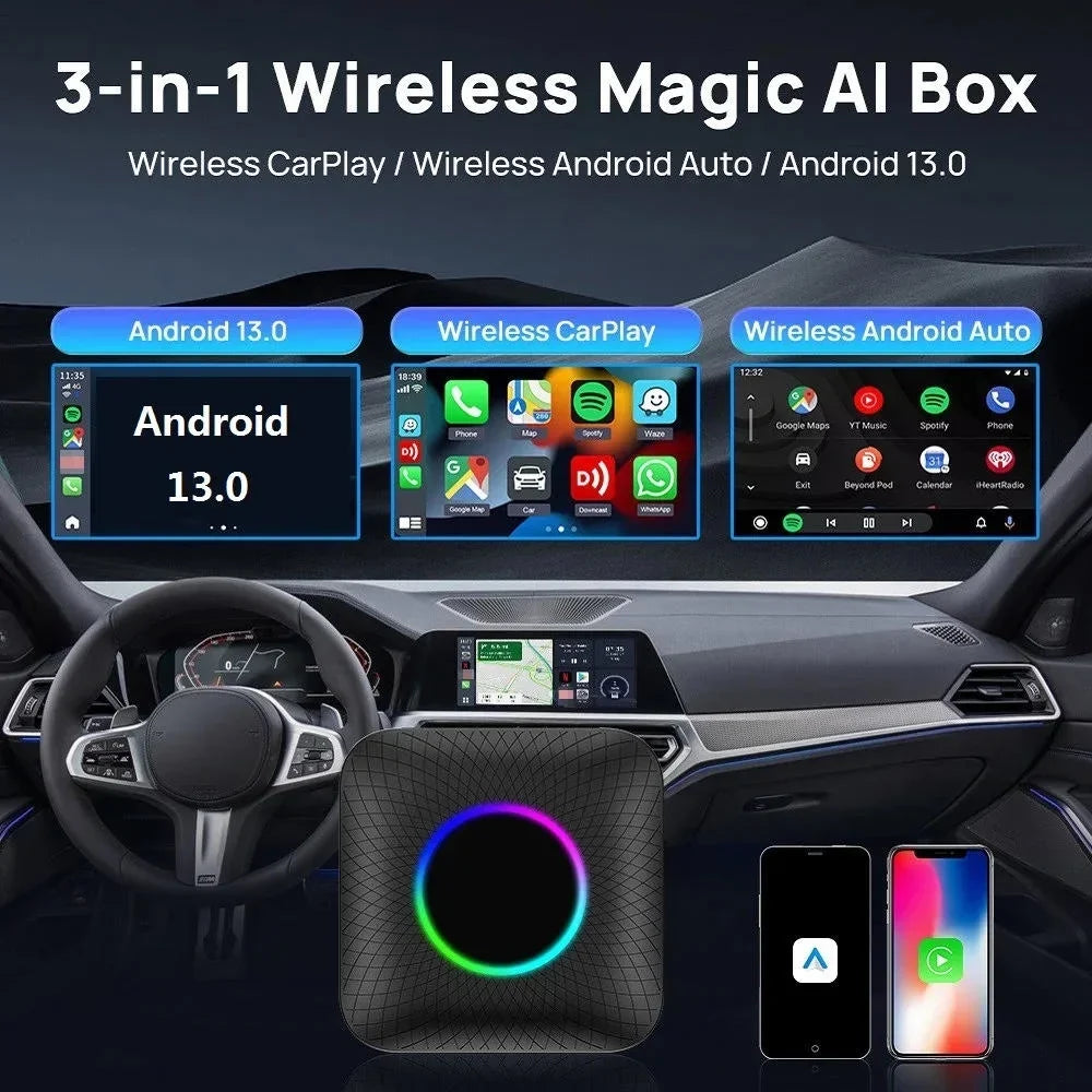 Carlinkit Ai Box Android 13 Led Wireless Android Auto & Apple CarPlay Smart Tv Box QCM6225 For Youtube Netflix Car Accessories