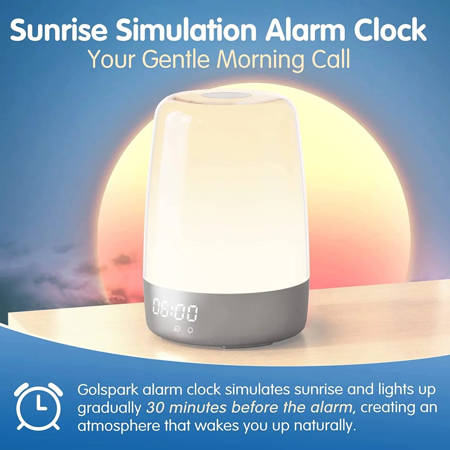 Sunrise Simulation Alarm Clock Wake Up Light Heavy Sleepers Adults, Dimmable Sun Lamp Kid Bedroom Nursery Bedside Night Light Sleep Aid, 7 RGB Lights, 7 Natural Sound Alarms, Snooze Timer