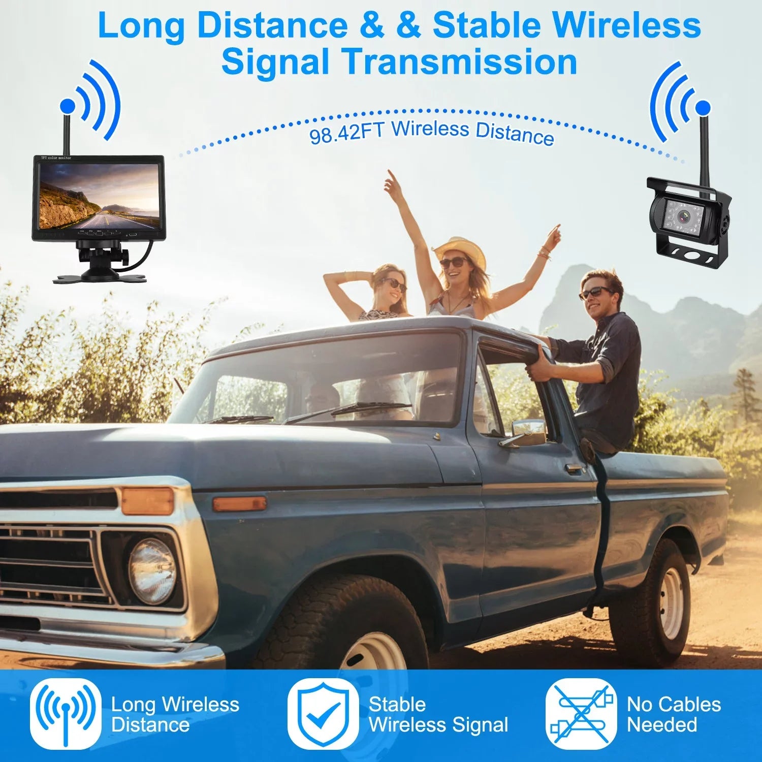 Wireless Backup Camera, Monitor Reverse Camera, Car Rearview Parking Reverse System, IP67 Waterproof Car Parking Reverse System with 7In Screen Night Vision 2.4G Stable Signal Car Trunk Van SUV