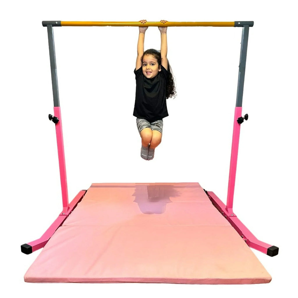 5 Star-TD Pink Gymnastic Kip Bar - Adjustable 3-5FT Junior Training Equipment, Heavy Duty Horizontal Bar with Curved Legs Kids Home Gym, Strong and Long-lasting