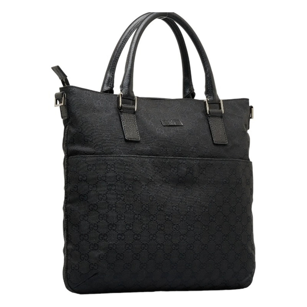 Pre-Owned Gucci GG canvas handbag tote bag 122797 black leather ladies GUCCI (Good)