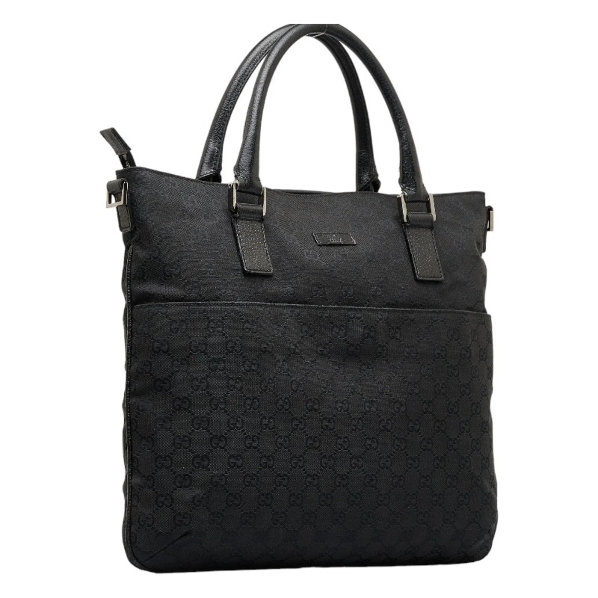 Pre-Owned Gucci GG canvas handbag tote bag 122797 black leather ladies GUCCI (Good)