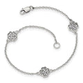 Beautiful Sterling Silver Polished CZ Four Leaf Clover Bracelet