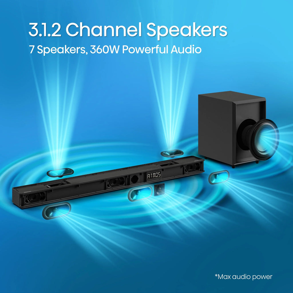 Restored Hisense 3.1.2 Ch 360W Soundbar with Wireless Subwoofer* and Dolby Atmos (AX3120G) (Refurbished)