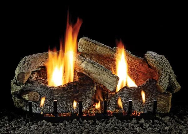 24" Stacked Aged Oak Logset with IP VF Slope Glaze Burner, NG