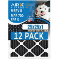 25x25x1 Air Filter MERV 8 Rating, 12 Pack of Furnace Filters Comparable to MPR 700, FPR 5, Pet Odor Retention Filters - Made in USA by AIRX FILTERS WICKED CLEAN AIR.