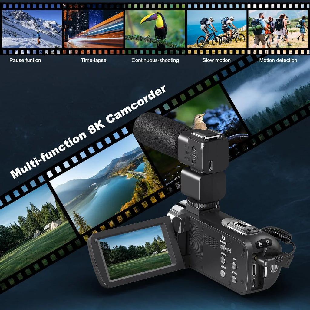 MARVUE 8K Video Camera 64MP 18X Digital Camera Video Camera Youtube 3.0 inch Flip Screen Camcorder Vlogging Camera with 32GB SD Card, 2.4G Remote Control, Two Batteries and External Mic