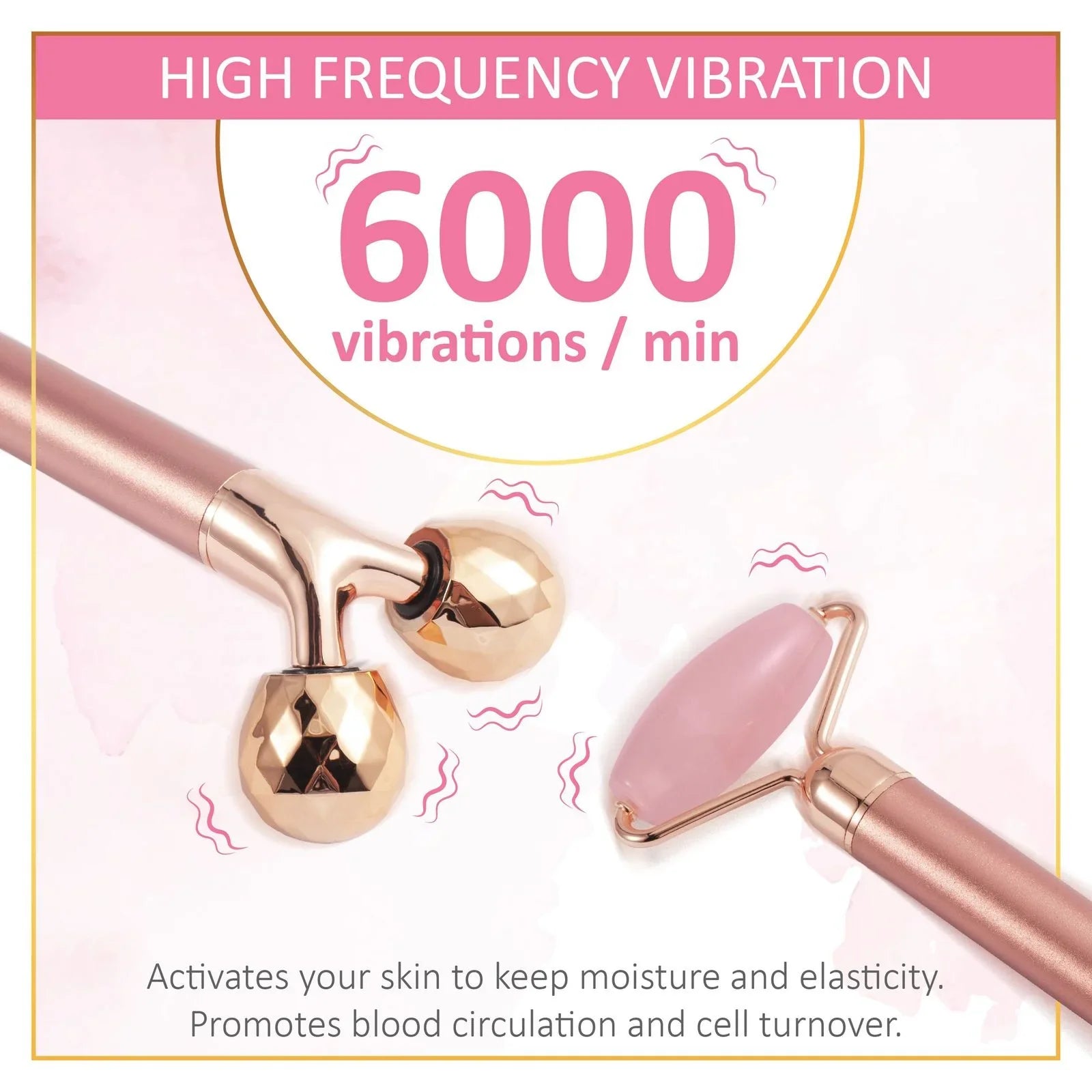 4 in 1 Electric Vibrating Facial Roller & Face Massager Kit, Rose Quartz Jade Rollers Under Eye & V Lifting Skin Care Beauty Bar