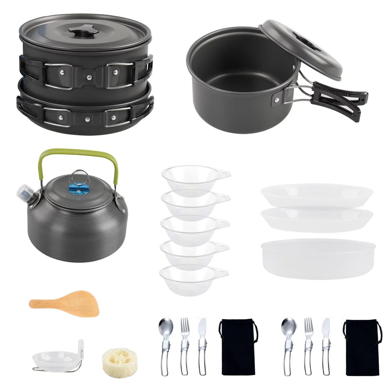 Anself Camping Cookware Mess Kit Non Stick Pot and Pan Set with Kettle Cooking and Backpacking