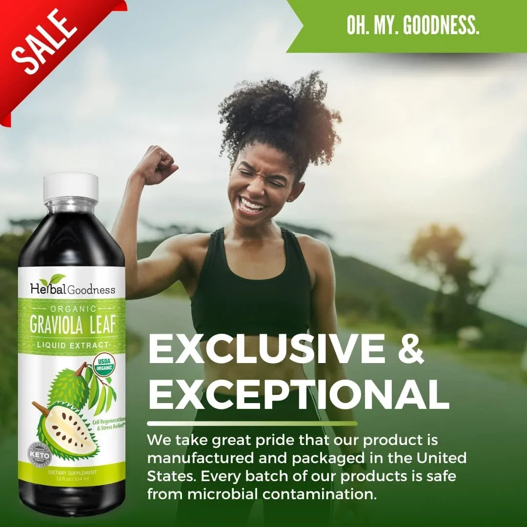 Graviola Leaf Extract Liquid - Soursop (Guanabana) Leaves Ð USDA Organic, Non GMO, Kosher Ð Cell Support & Regeneration & Stress Relief - Immune Boost Ð - 12oz Bottle