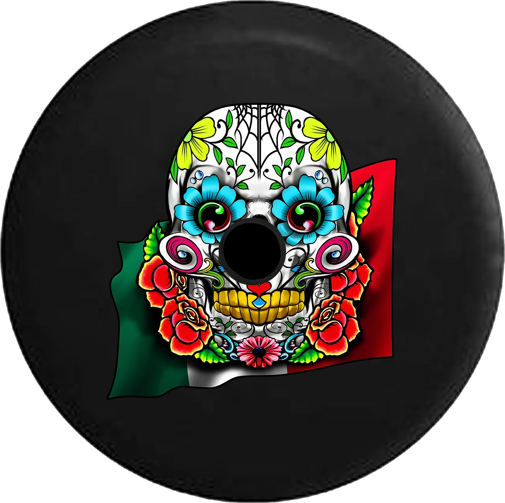 2018 2019 Wrangler JL Backup Camera Mexican Sugar Skull with Roses Colorful Spare Tire Protection Jeep RV 32 Inch