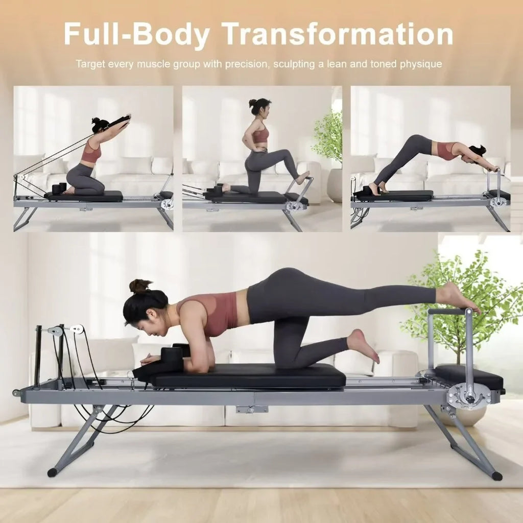 Docred Foldable Pilates Remer,Quiet Pilates Remer Workout Machine with Spring Home Gym，Beginners，Up to 300 lbs Weight Capacity