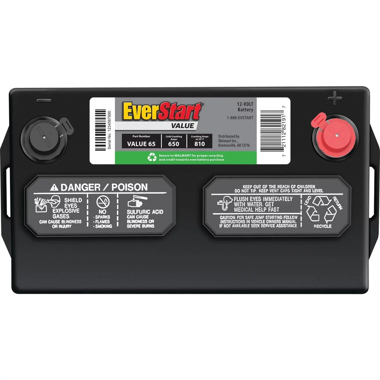 EverStart Value Lead Acid Automotive Battery, Group Size 65 12 Volts, 650 CCA