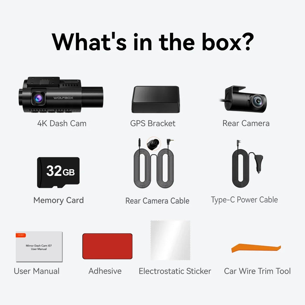 WOLFBOX 4K Dash Cam 3 Channel, WiFi&GPS, 3" LCD DashCam Front and Rear with Super IR Night Vision, Loop Recording, G-Sensor, 24H Parking Monitor