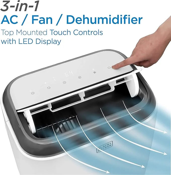 Open Box BLACK+DECKER 8,000 BTU Portable Air Conditioner Remote Control BPP05WTB - White
