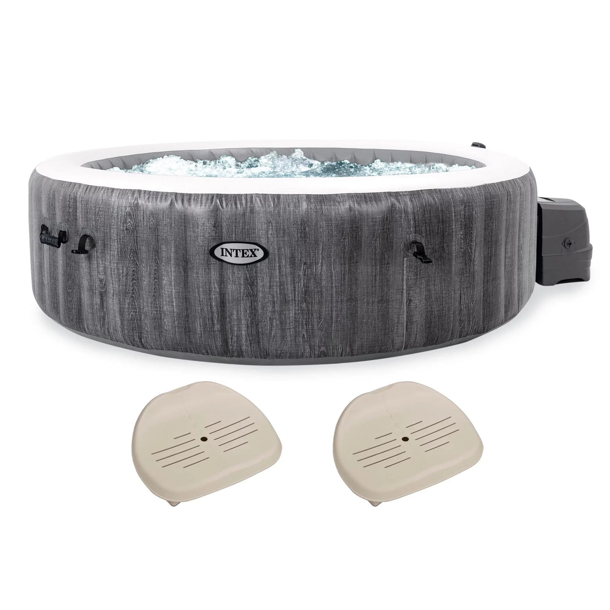 Intex PureSpa Plus Inflatable Bubble Jet Hot Tub & Non-Slip Seats, (2 Pack)