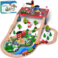 Fun Little Toys 88PCs Wooden Play Set, Enchanting Wooden Train Set Toddlers Age 3+
