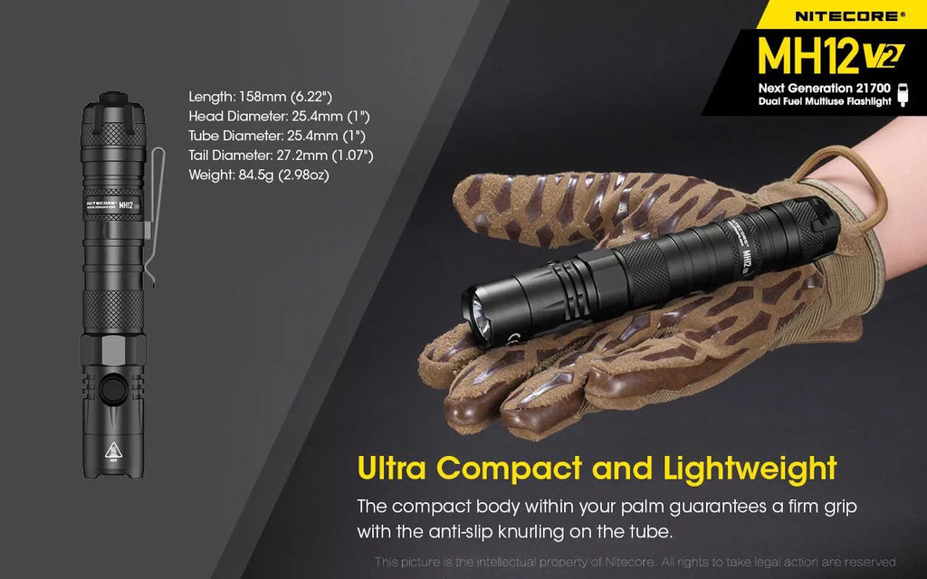 Nitecore MH12 V2 CREE XP-L2 V6 LED Flashlight -1200 Lumens -21700 Battery (Included)