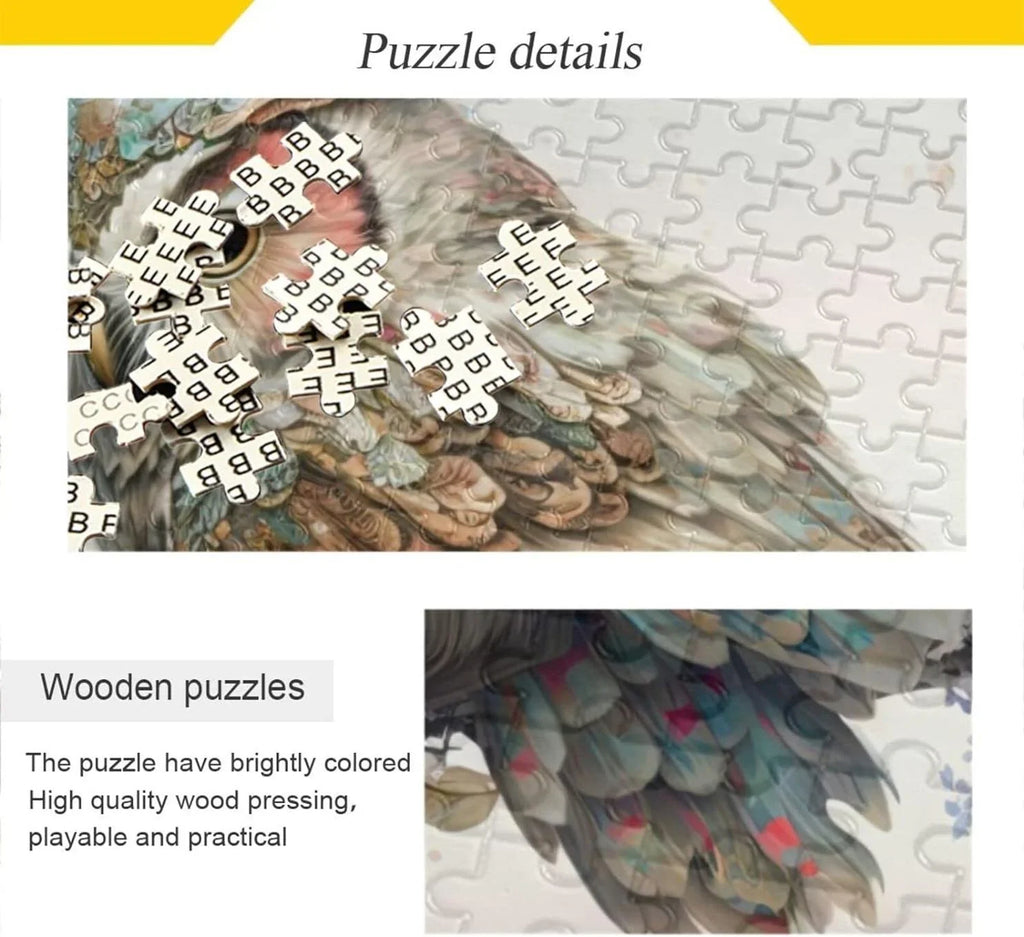 500 PCS Art Floral Owl Jigsaw Puzzle, Paper Wood Composite Material Zigsaw with Storage Bag, Puzzle Adults, Fun Challenging Brain Exercise Family Game Gift Kids Friends Parents