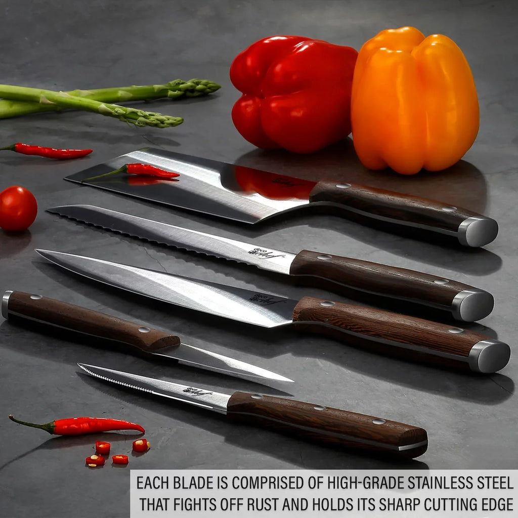 Deco Chef 16 Piece Kitchen Knife Set Wood Handles Chef Knife Cleaver Kitchen Shears and More