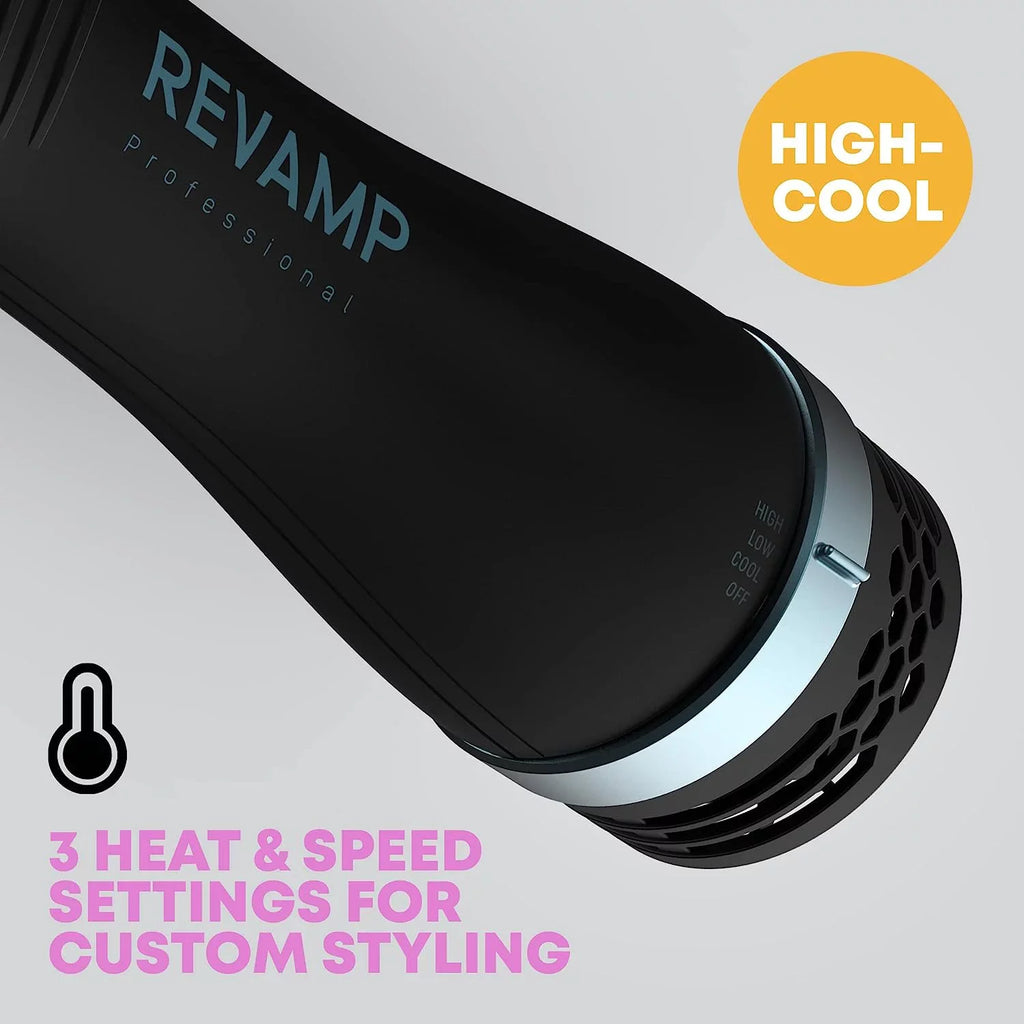 Revamp Progloss Perfect Blow Dry Volume & Shine Hot Air Styler – Hair Dryer Brush Wet or Dry Styling – Ceramic Barrel Infused with Progloss Oils Frizz-Free Shine – Auto-Off & 9’ Swivel Cord