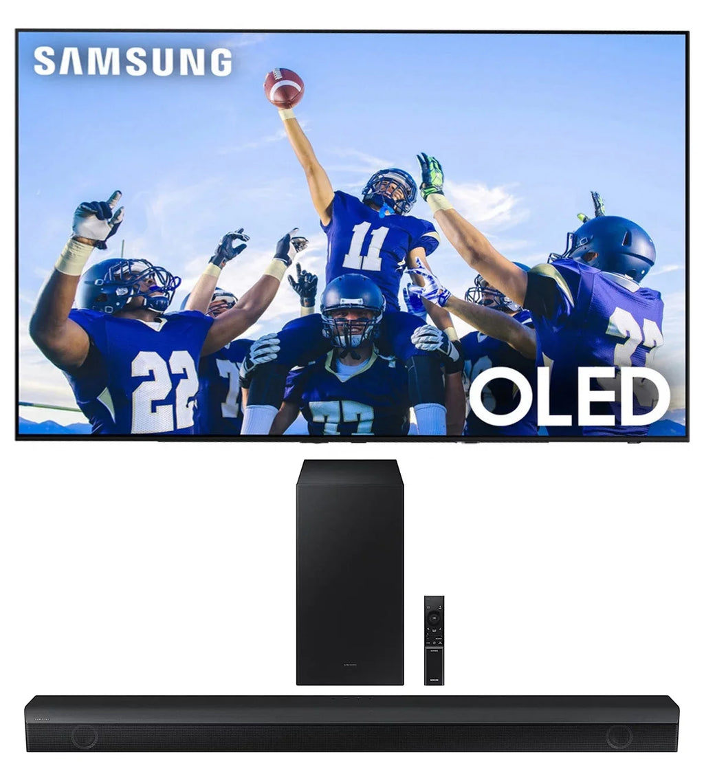 Samsung QN55S90CAFXZA 55" 4K OLED Smart TV with AI Upscaling with a Samsung HW-B550 2.1ch Soundbar and Subwoofer with Dolby Audio (2023)