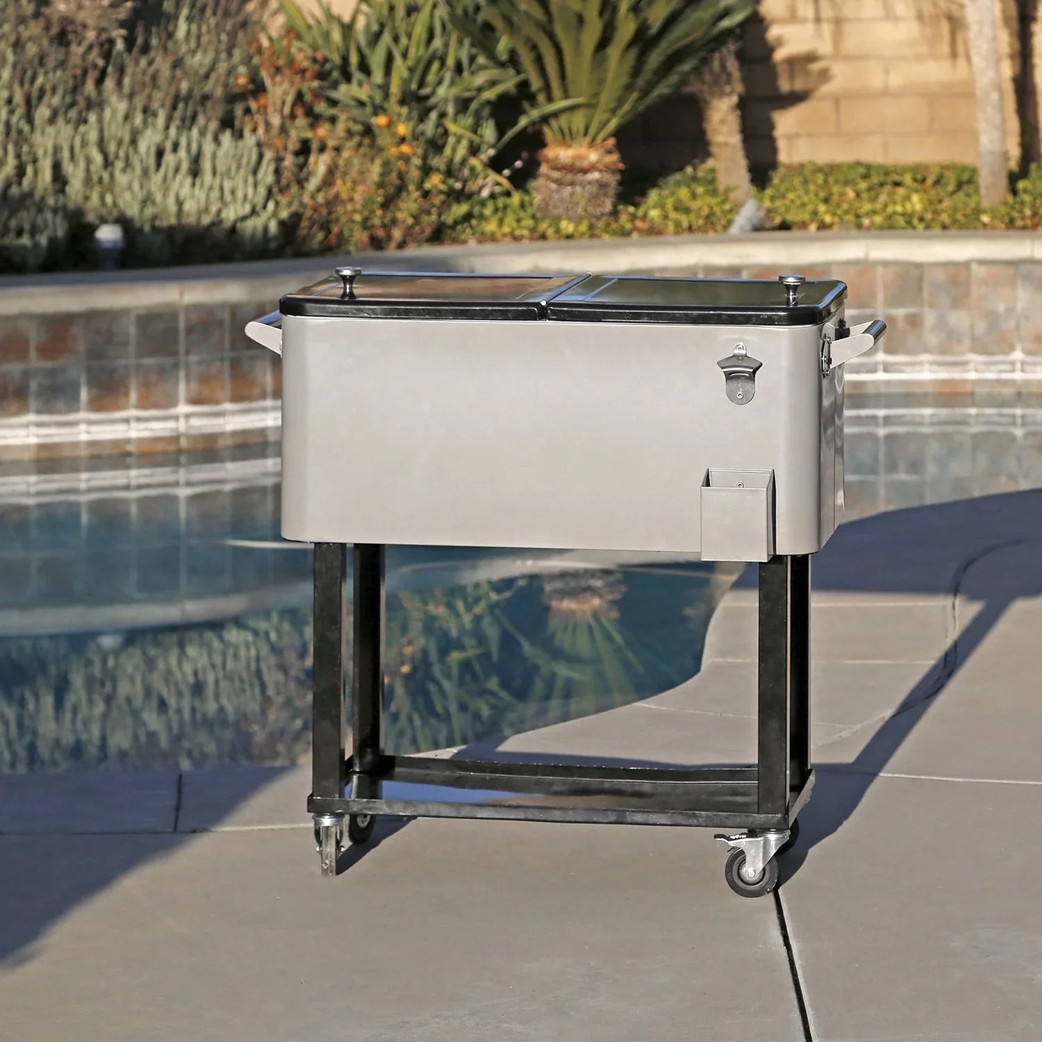 Home Aesthetics Grey 80 Qt Quart Rolling Cooler Ice Chest Beverage Bar Outdoor Patio