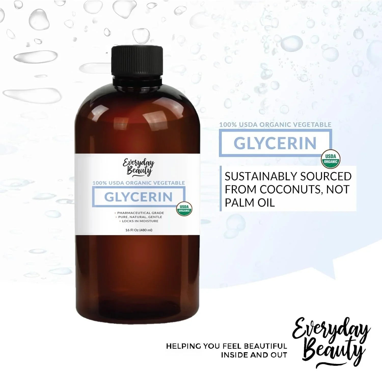 100% Organic Glycerin – USDA Certified - Perfect DIY Beauty Products, Crafts, and Formulations – Derived From Coconut – Skin and Hair Moisturizer Deep Hydration – 16 Fl Oz