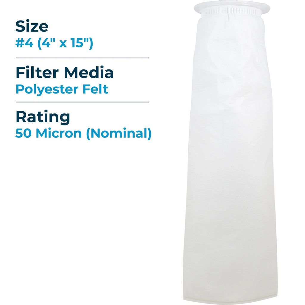 SpiroPure SP-BE-4-50 50 Micron #4 (20") Polyester Felt Liquid Bag Filter (Case of 40)