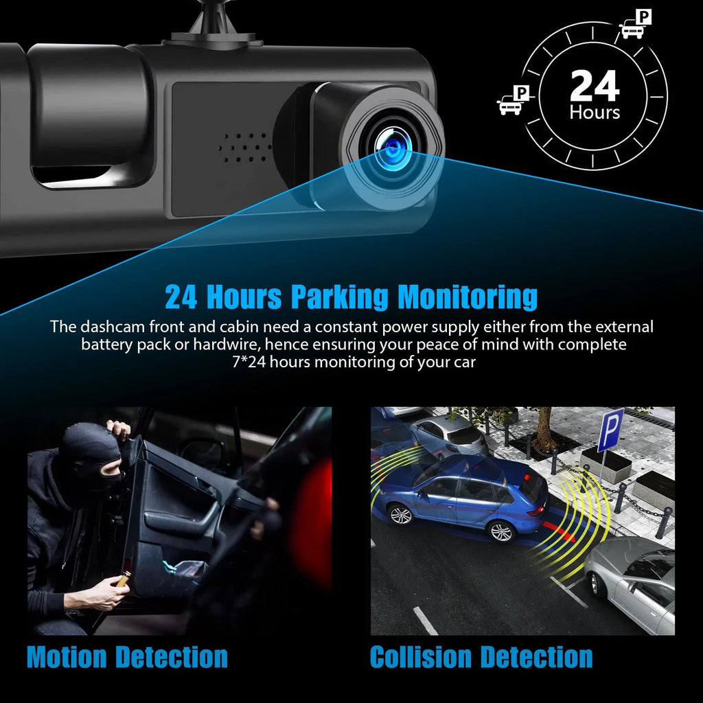 Dash Cam Front Rear Inside W/32GB TF Card, 3 Channel Dual Dash Camera, 1080P Car Camera DVR Backup Cam, 3 Way Triple Dashboard Driving Recorder, Inside IR Night Vision, G-Sensor